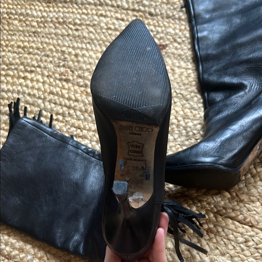 Jimmy Choo Black Fringe Heeled Boots - Picture 3 of 8